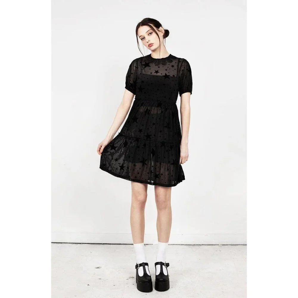 DISTURBIA Orion sheer mesh lace collar mini dress - Picture 2 of 7
